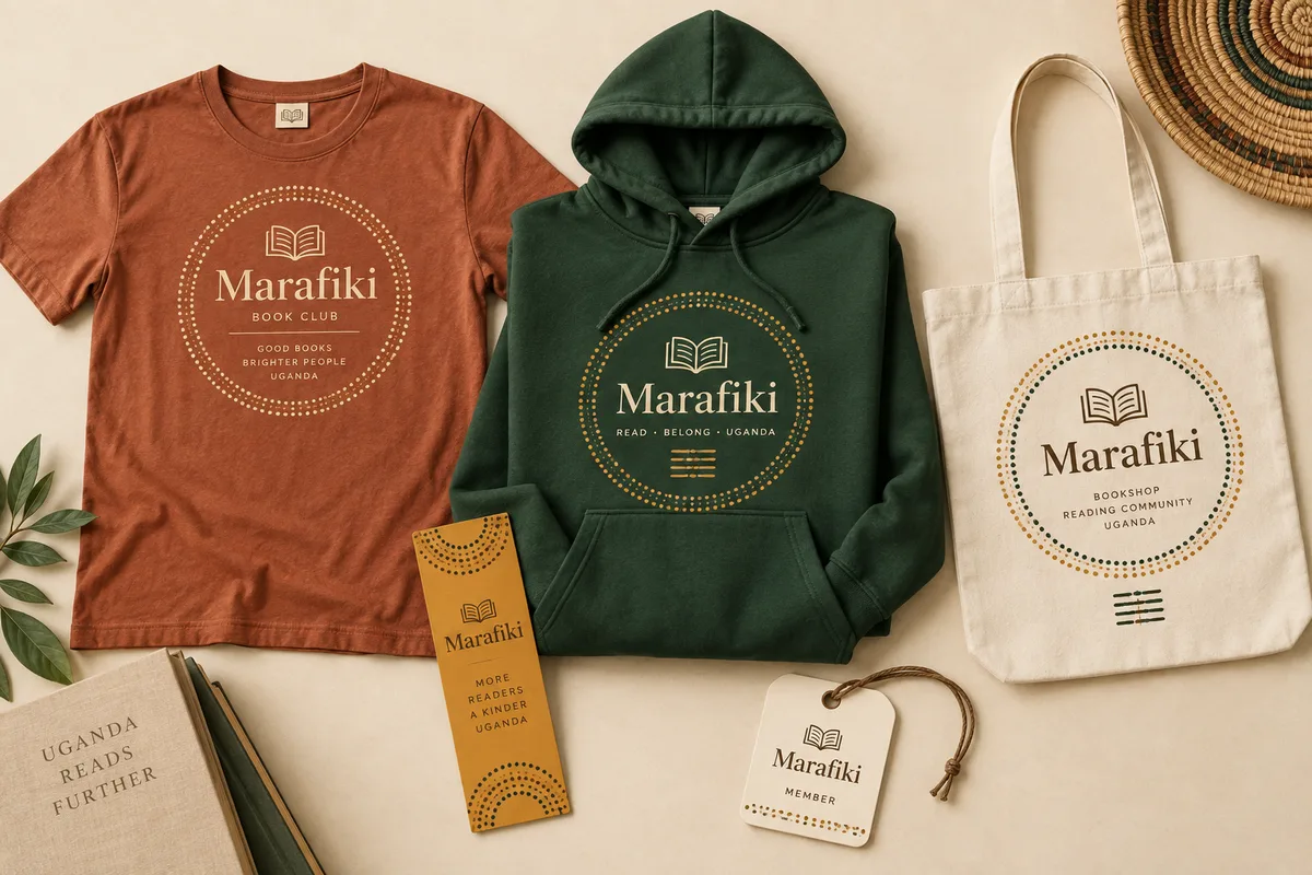 Marafiki member collection: T-shirt, hoodie, tote, bookmark and member tag